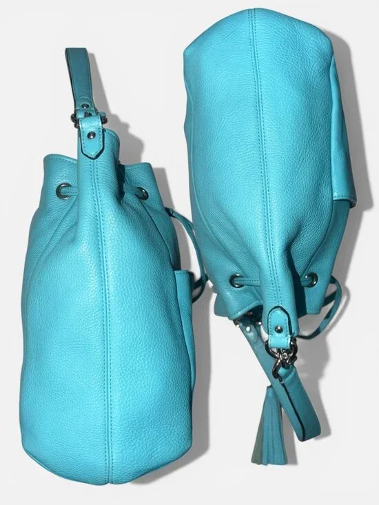 Coach Avery Drawstring Bucket Bag F27003 Robins Egg Blue Pebbled Leather Purse - Picture 7 of 10